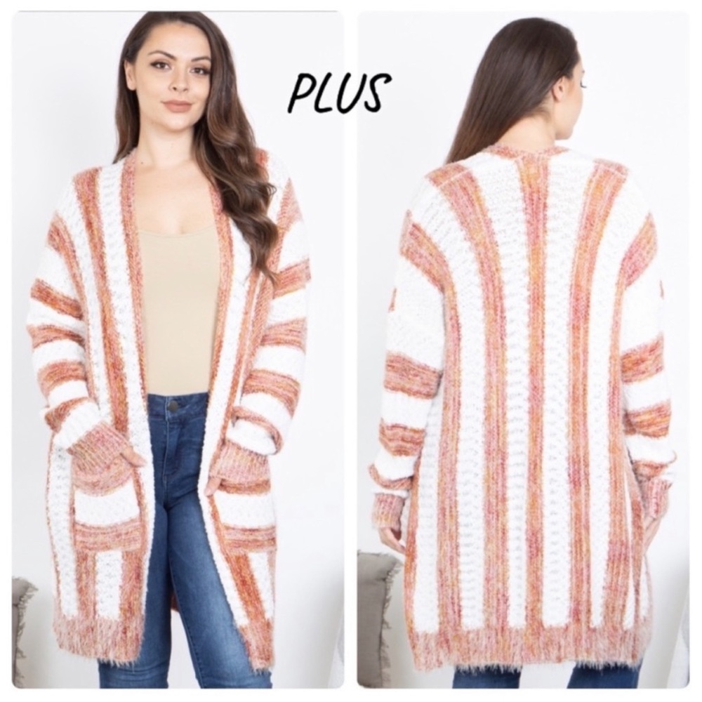 📂 Plus Size Cardigan Popcorn Sweater